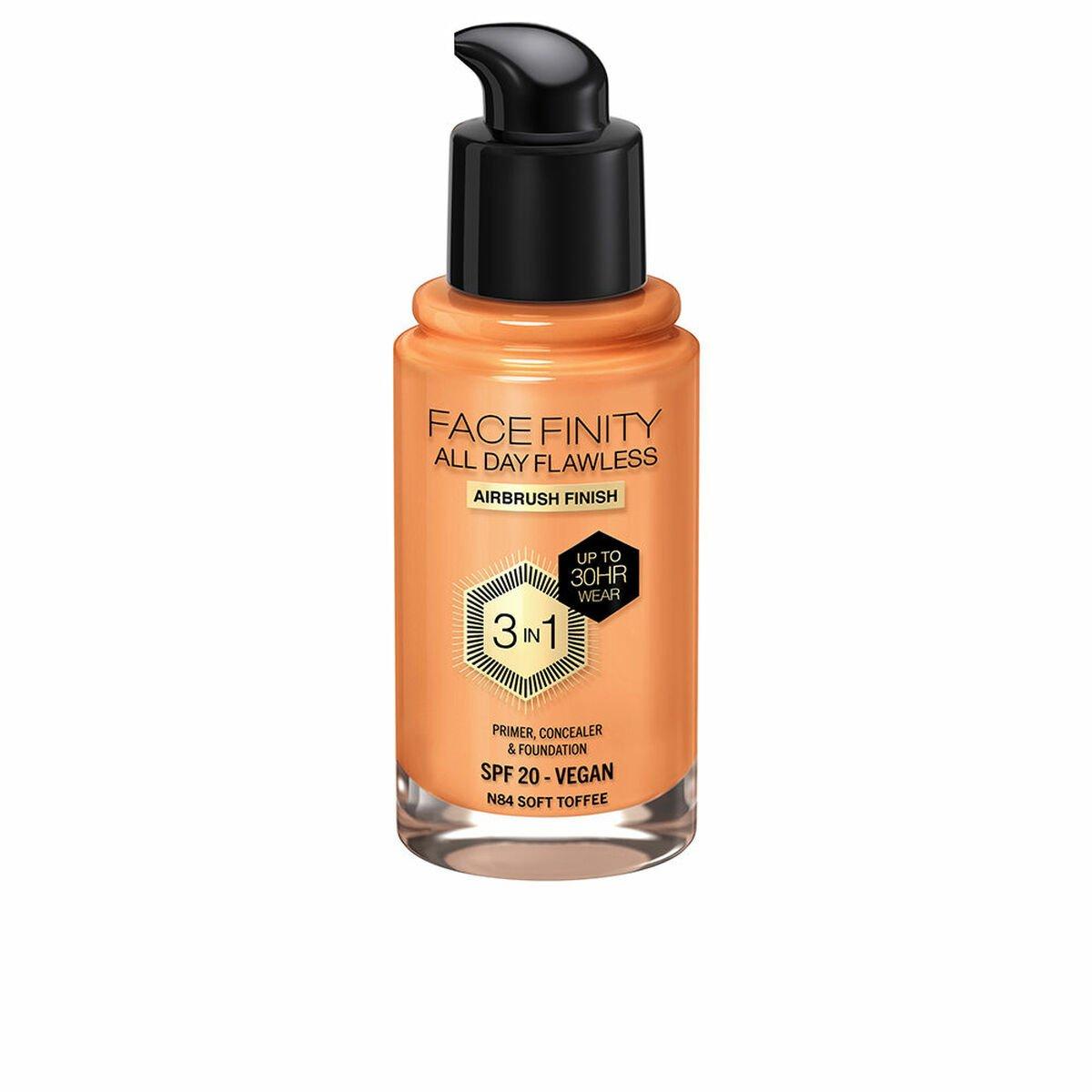 Base de Maquillaje Cremosa Max Factor Face Finity All Day Flawless Nº N84 Soft toffee N84-Soft Toffee Spf 20 30 ml 3 en 1