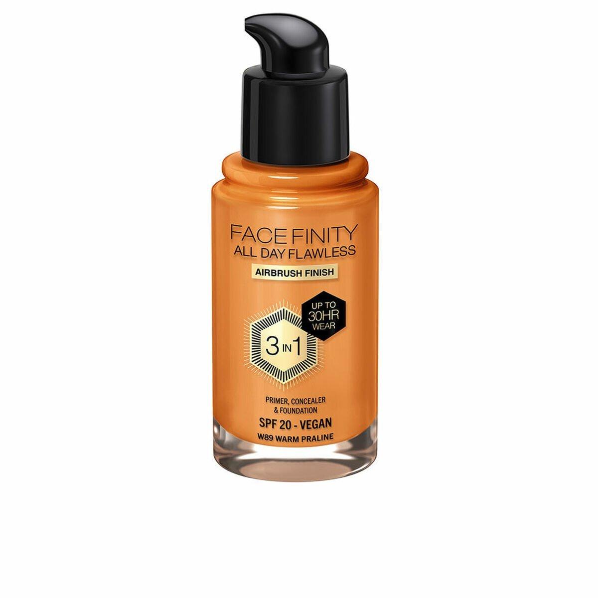 Base de Maquillaje Cremosa Max Factor Face Finity All Day Flawless Nº W89 Warm praline W89-Warm Praline Spf 20 30 ml 3 en 1