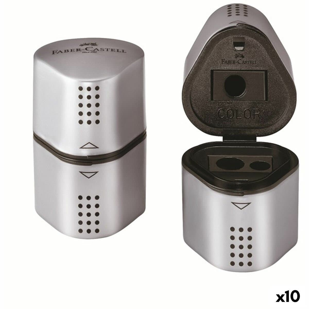 Sacapuntas Faber-Castell Grip 2001 3 en 1 Plateado Metal (10 Unidades)