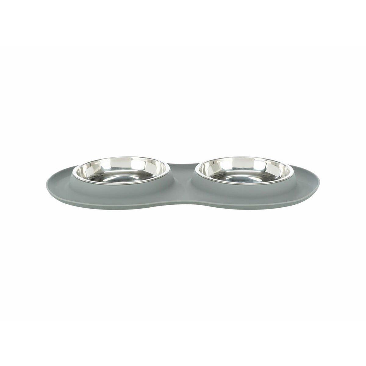 Comedero para Perro Trixie Gris Acero Inoxidable Ø 16 cm Doble 2 × 0,3 L 47 × 3 × 26 CM