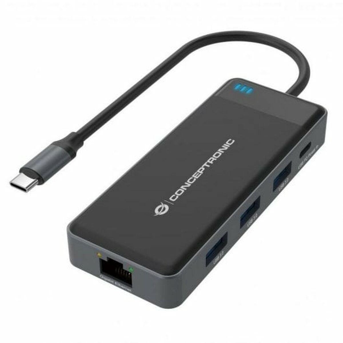Hub USB-C 7 Puertos Conceptronic 110518107101 Negro Gris 100 W (1 unidad)