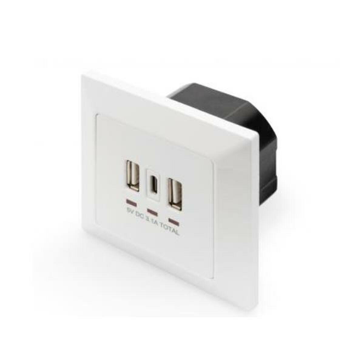 Enchufe Pared con 2 Puertos USB Digitus by Assmann DA-70618 Blanco 14 W