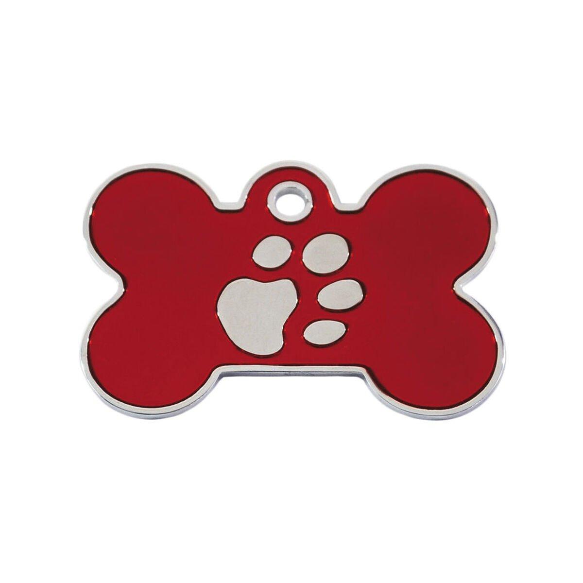 Placa identificativa para collar Imarc Bone Rojo Plata