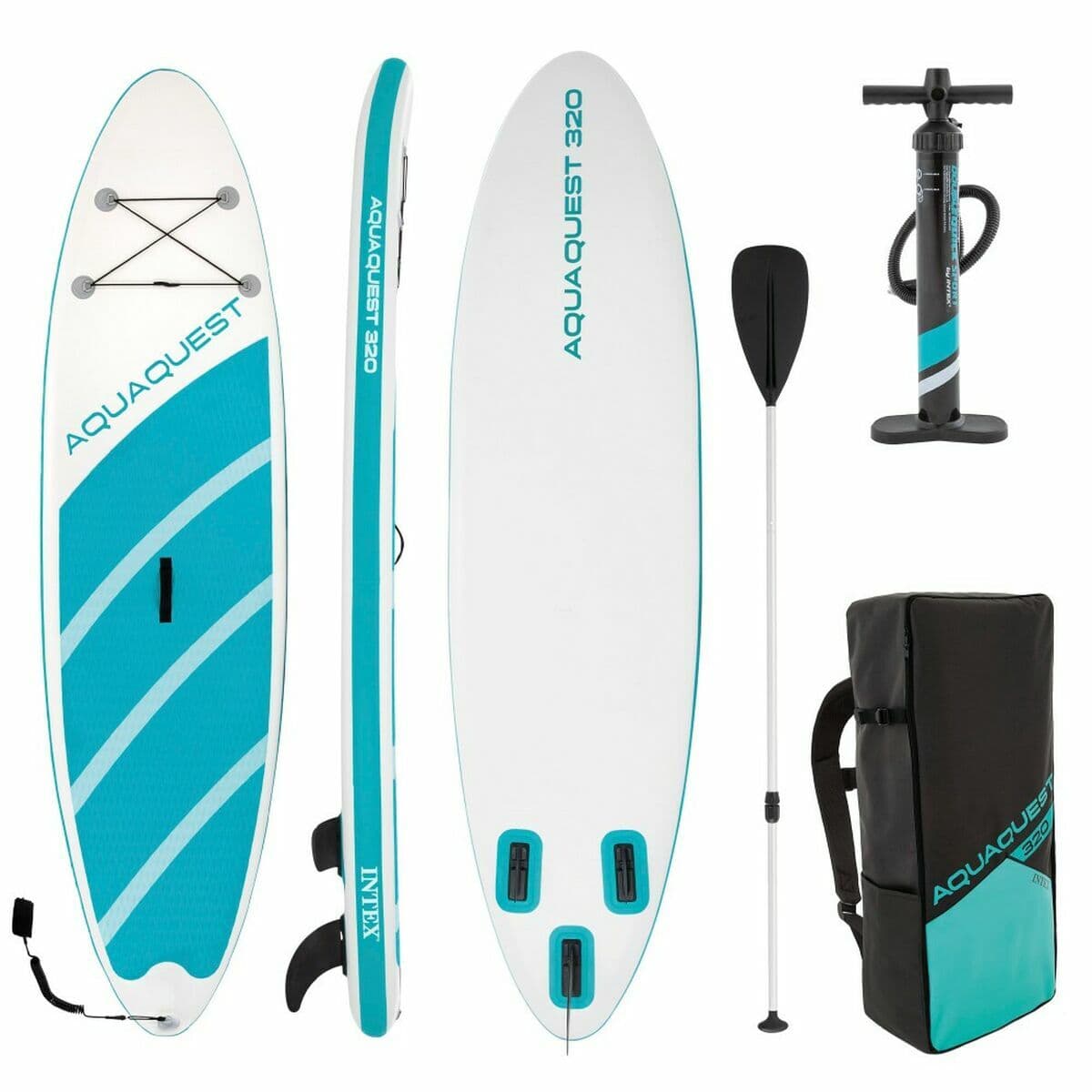 Tabla de Paddle Surf Hinchable con Accesorios Intex Aqua Quest Azul Blanco