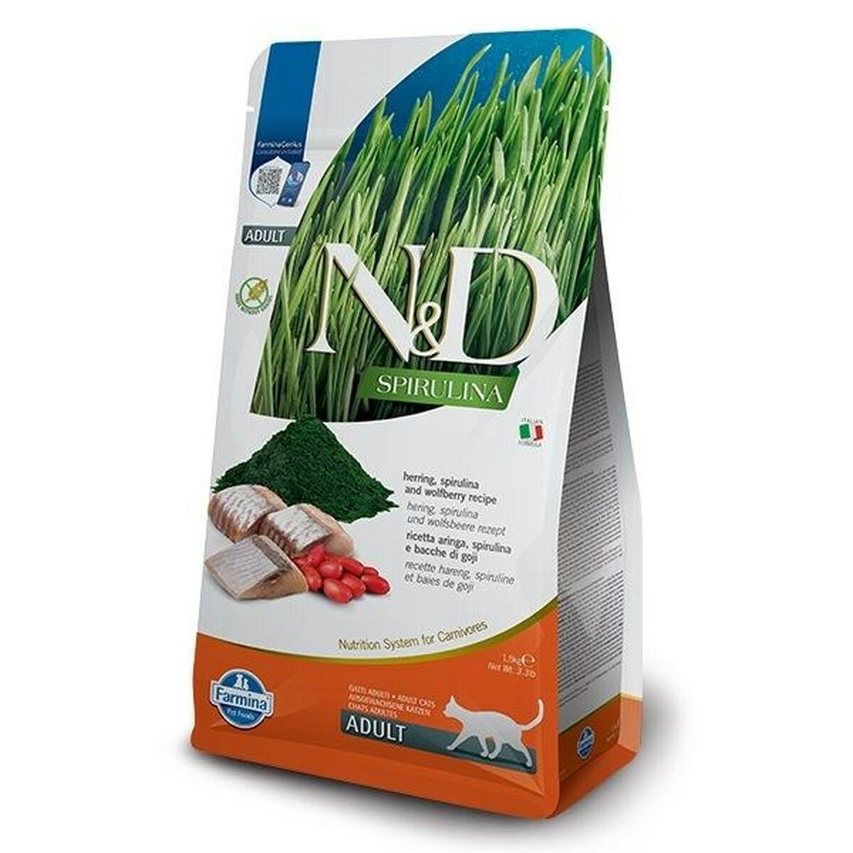 Comida para gato Farmina N&D Spirulina Herring Adulto Pescado Cordero 1,5 Kg Hierba gatera