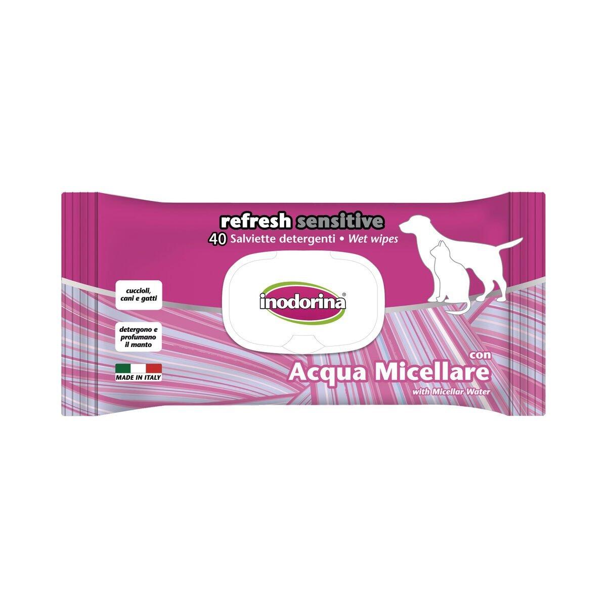 Toallitas Húmedas para Mascotas Inodorina REFRESH SENSITIVE Agua Micelar