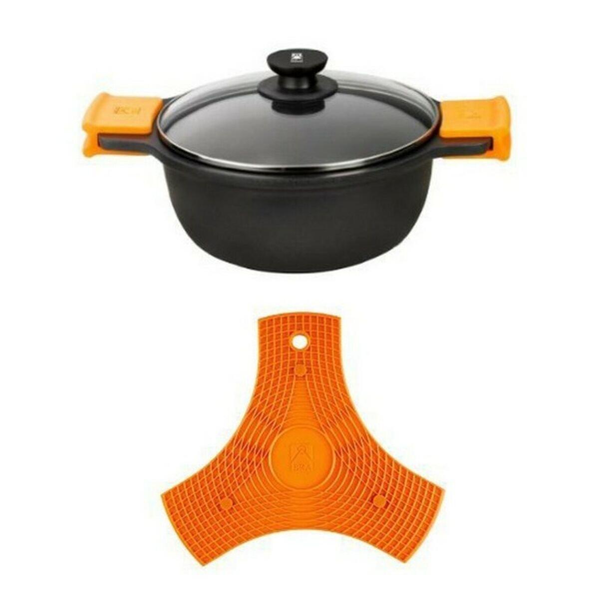 Cacerola con Tapa de Cristal BRA A270332 Negro Ø 32 cm