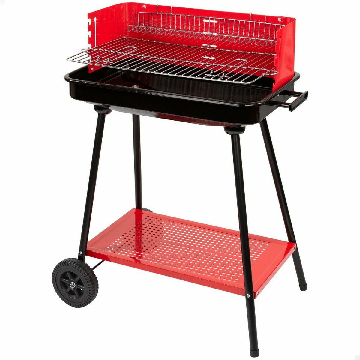 Barbacoa de Carbón con Ruedas Aktive Acero Plástico 66 x 44 x 85 cm Rectangular Rojo