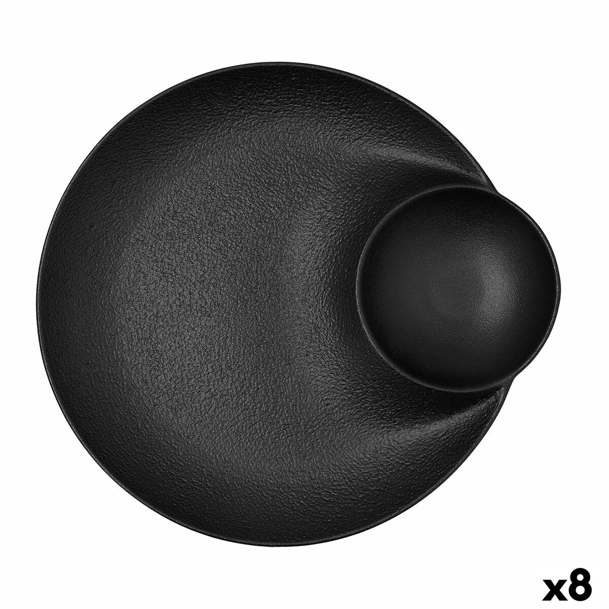 Plato Hondo Bidasoa Fosil Negro Cerámica 27,5 x 25,7 x 3,6 cm (8 Unidades)