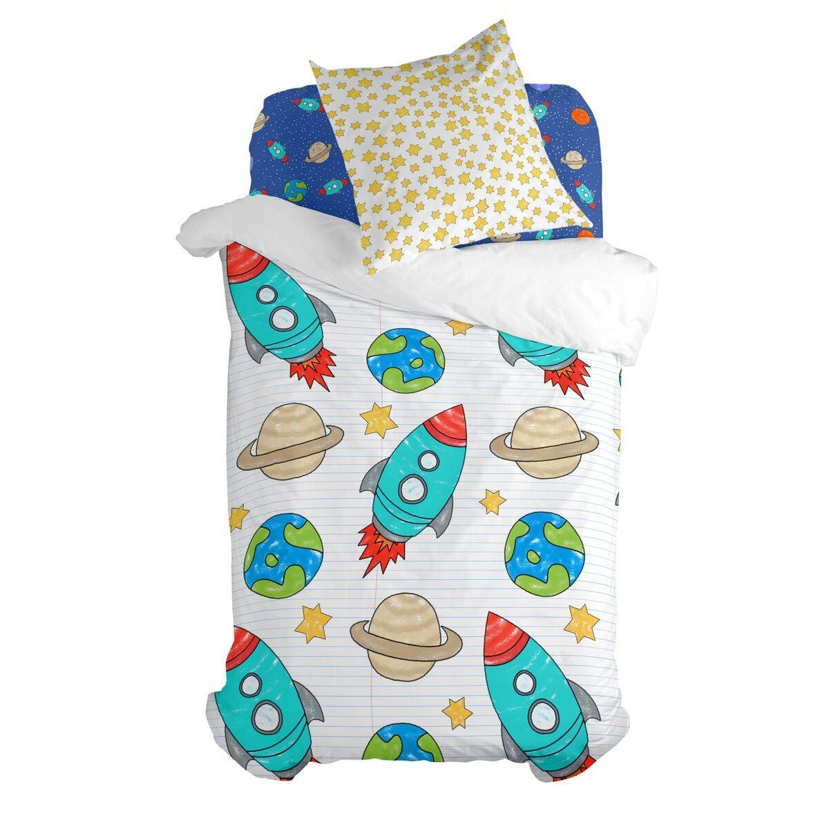 Juego de funda nórdica HappyFriday Mr Fox Space rocket Multicolor Cama de 80 2 Piezas