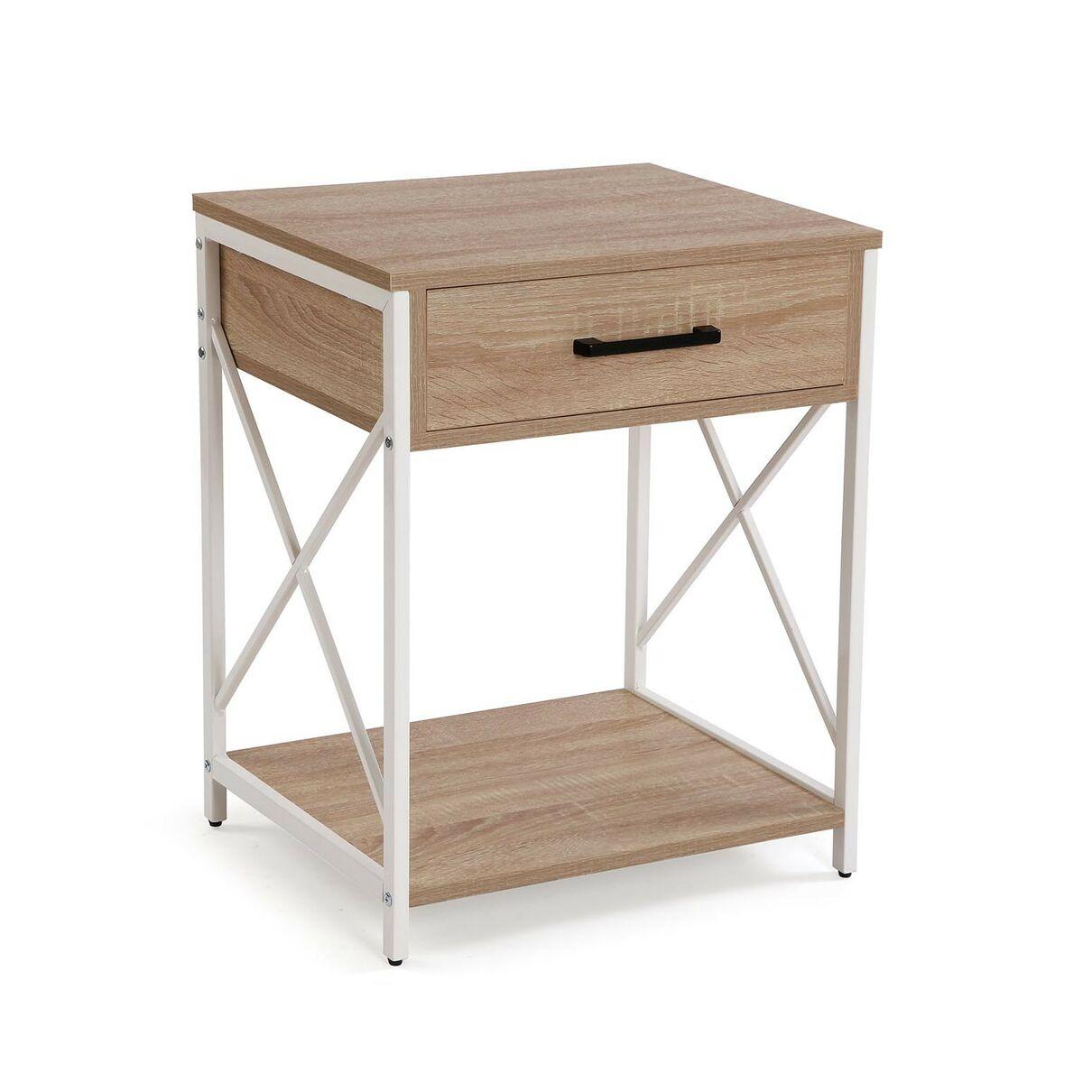 Mesita de Noche Versa Blanco PVC Madera Metal 40 x 60 x 48 cm