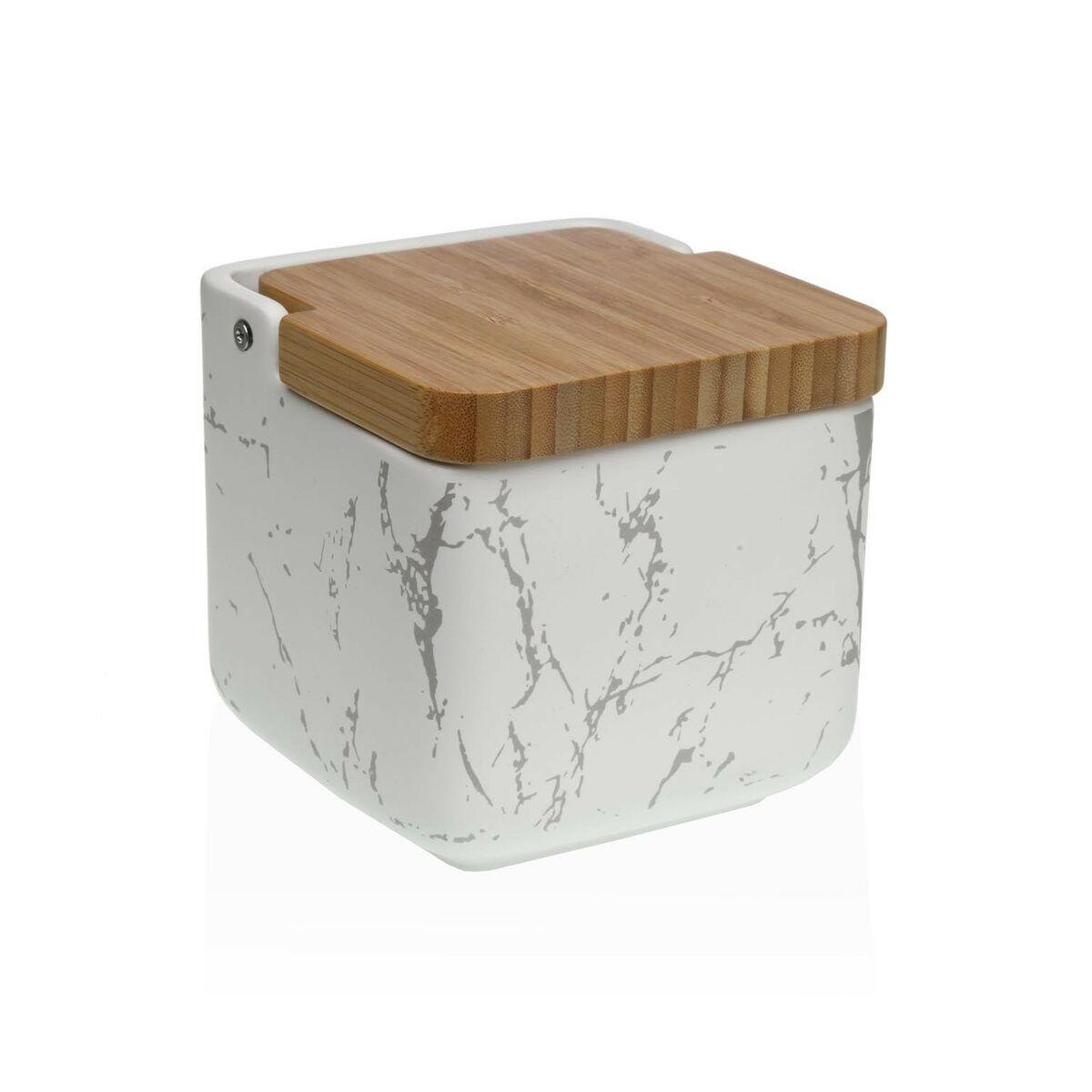Salero con Tapa Versa Cerámica Bambú Acero Dolomita Mármol 11,7 x 11,2 x 11,7 cm