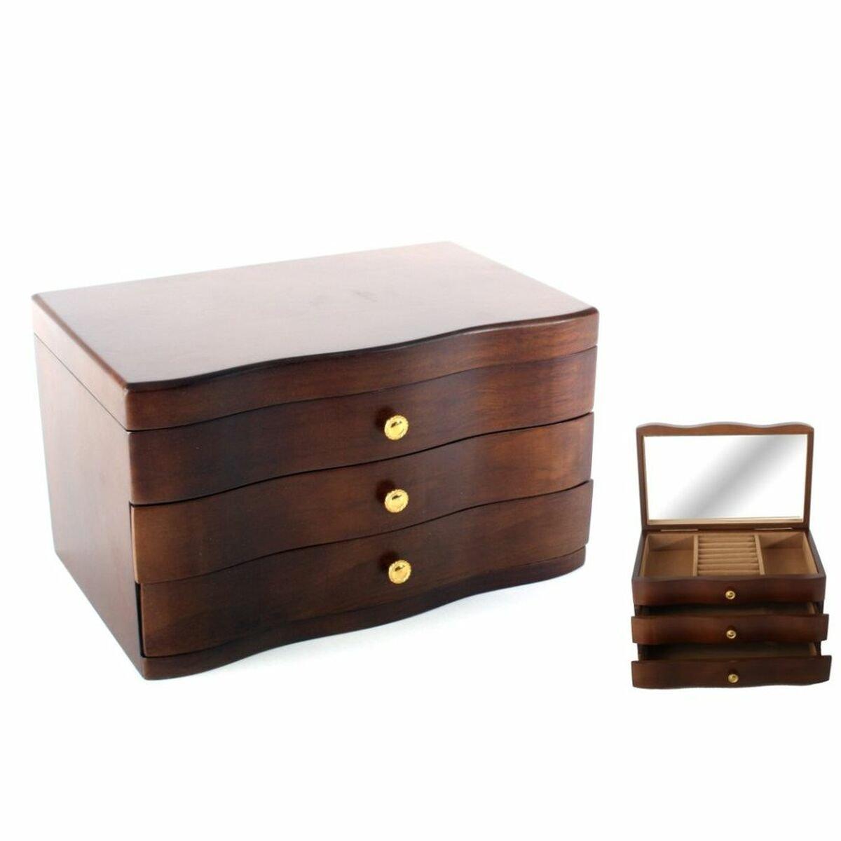 Caja-Joyero DKD Home Decor Marrón Aluminio Espejo Madera MDF 27 x 18 x 16 cm