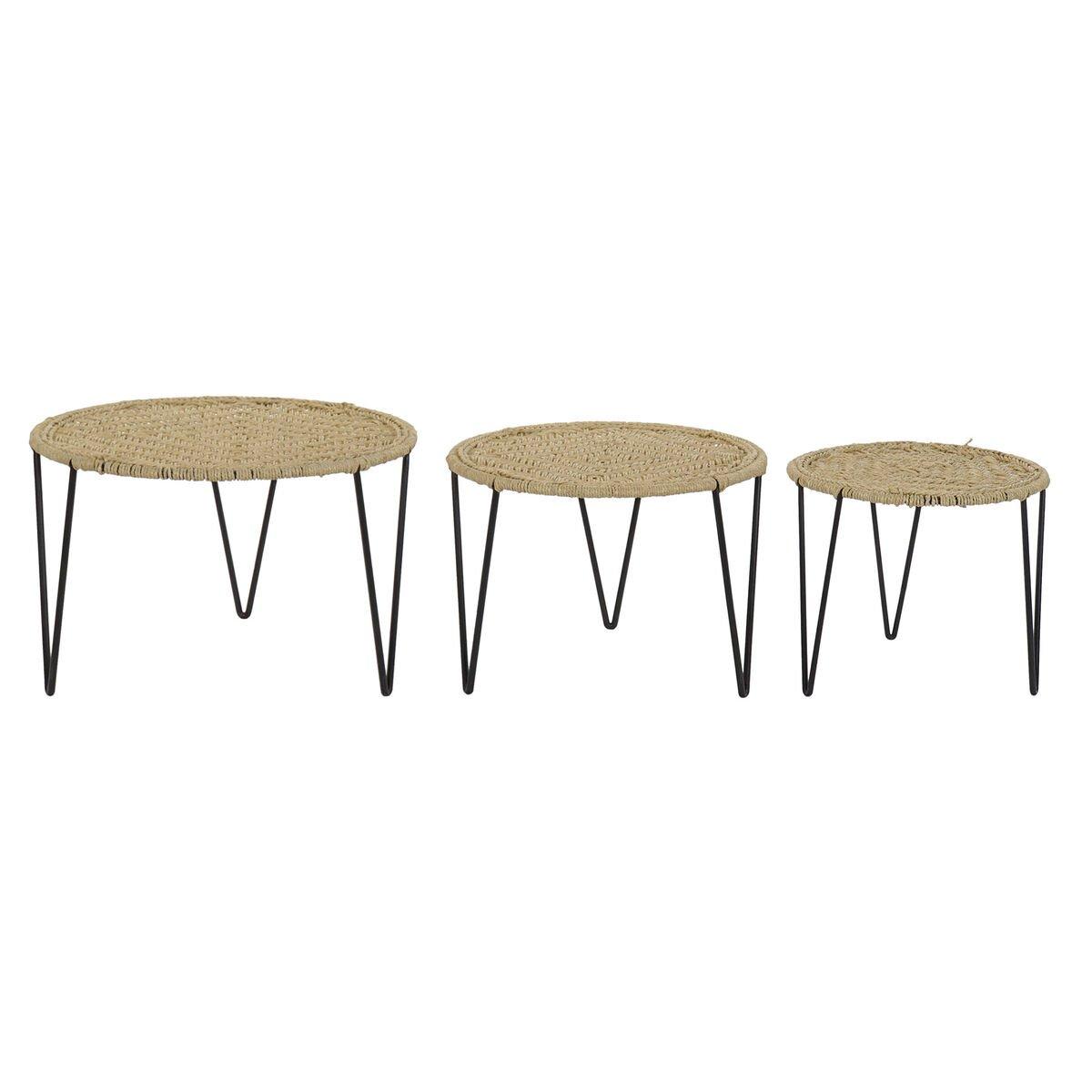 Juego de 3 mesas DKD Home Decor Marrón Negro Natural 62 x 62 x 40 cm 62 x 62 x 40,5 cm