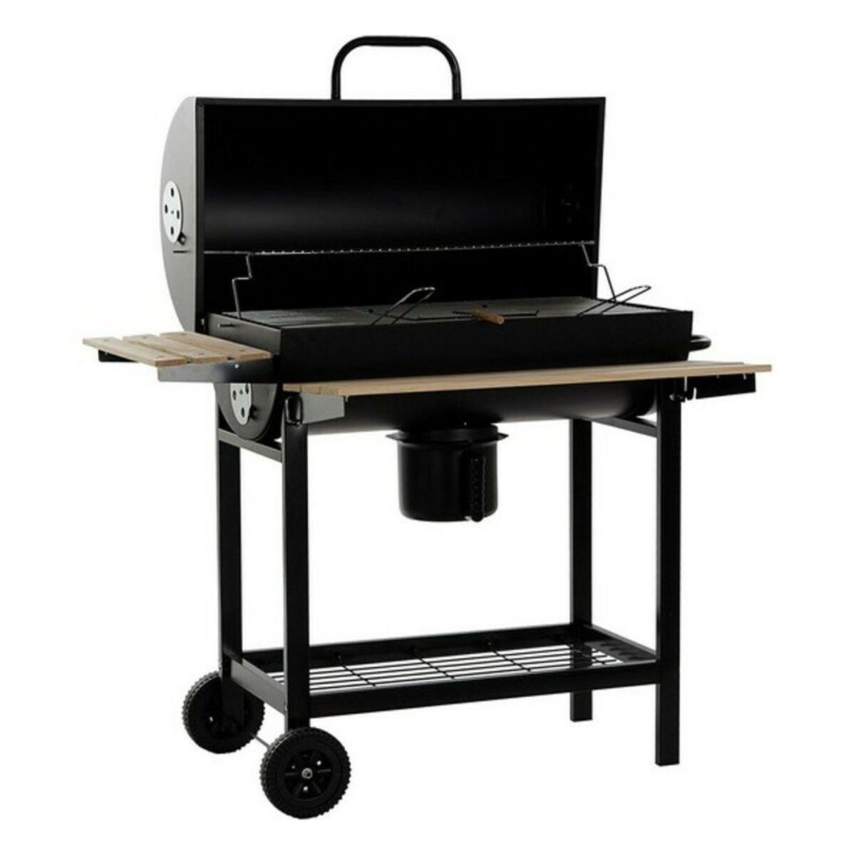 Barbacoa de Carbón con Tapa y Ruedas DKD Home Decor Negro Natural Madera Metal Acero 108 x 71 x 103 cm