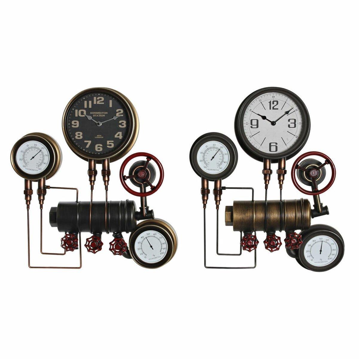 Reloj de Pared DKD Home Decor Negro Rojo Hierro Dorado (2 pcs) (46 x 13 x 58 cm)