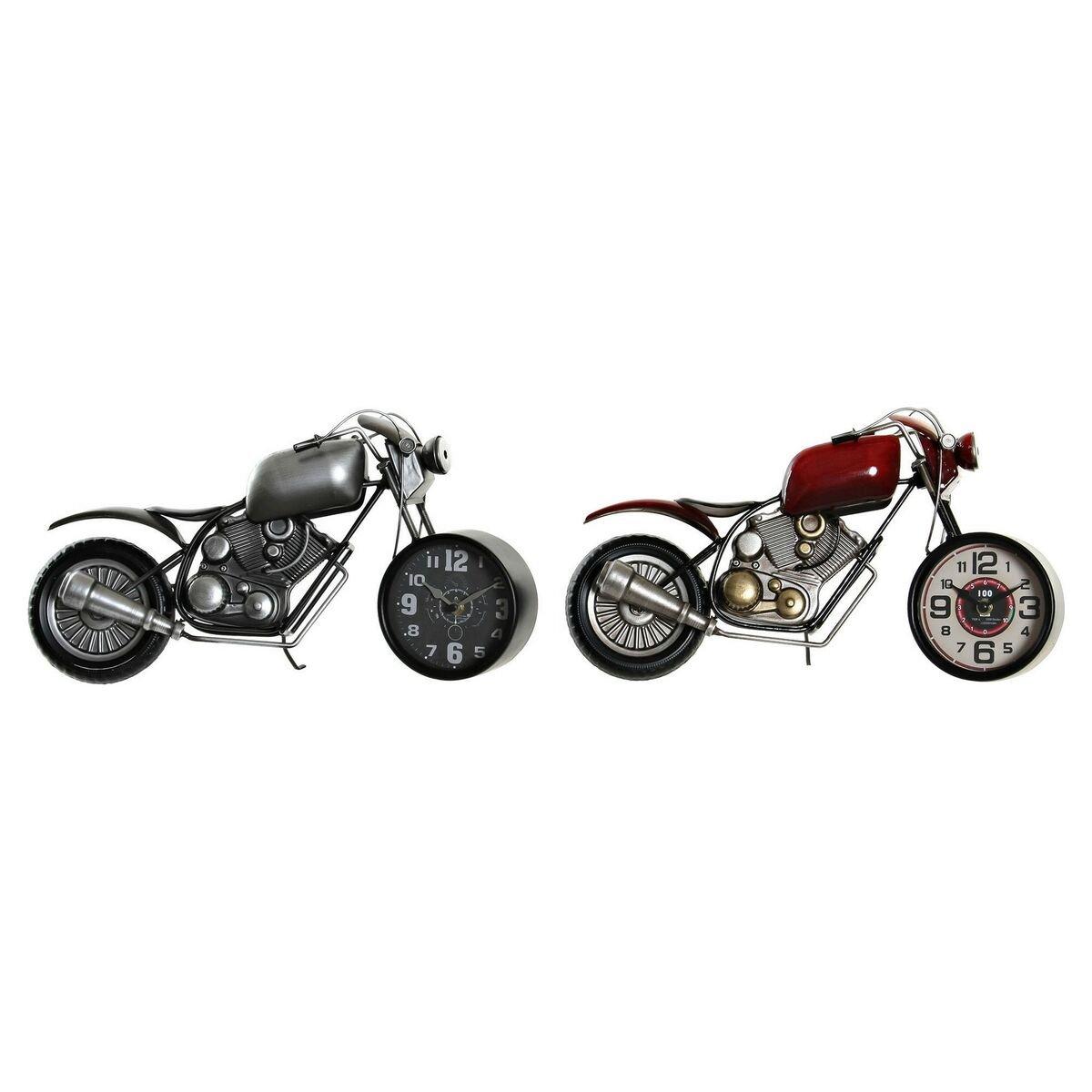 Reloj de Mesa DKD Home Decor Rojo Gris Moto Motocicleta Vintage (2 Unidades) (2 Piezas)