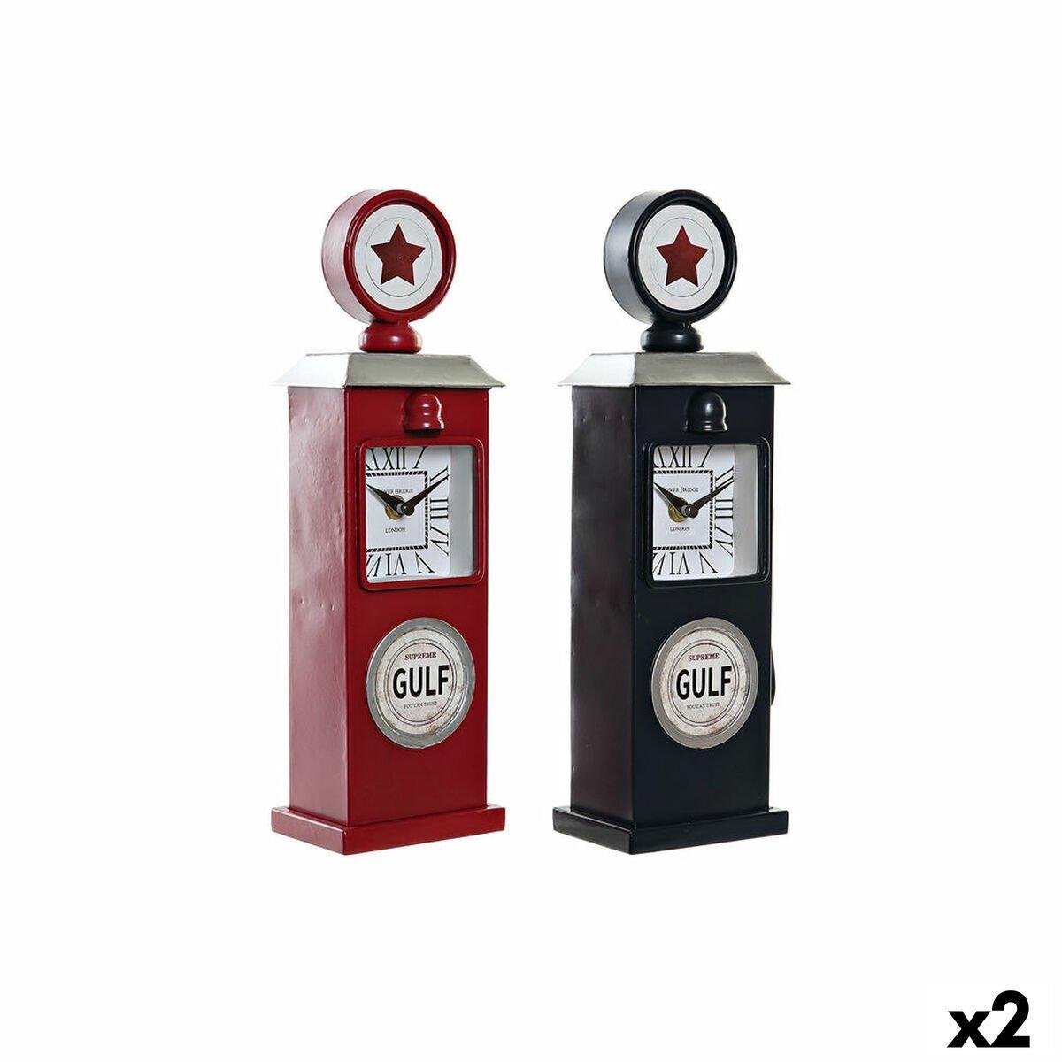 Reloj de Mesa DKD Home Decor Rojo Azul marino Gasolina Vintage gasolinera (2 Unidades)