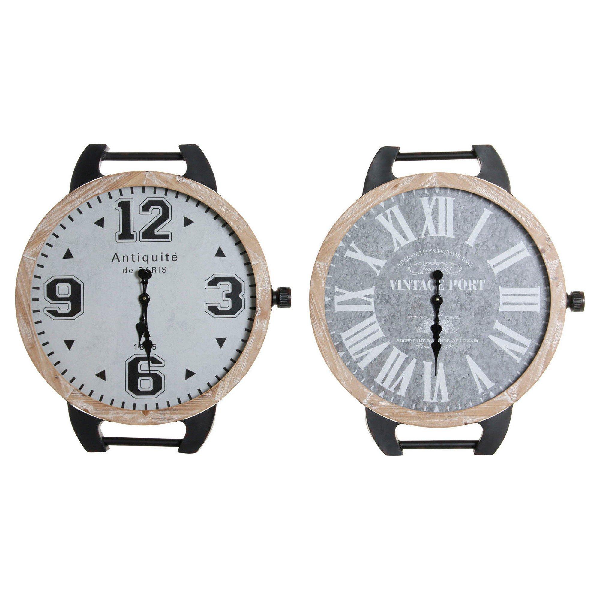 Reloj de Mesa DKD Home Decor RE-180394 Negro Gris Natural Vintage De muñeca (2 Unidades)
