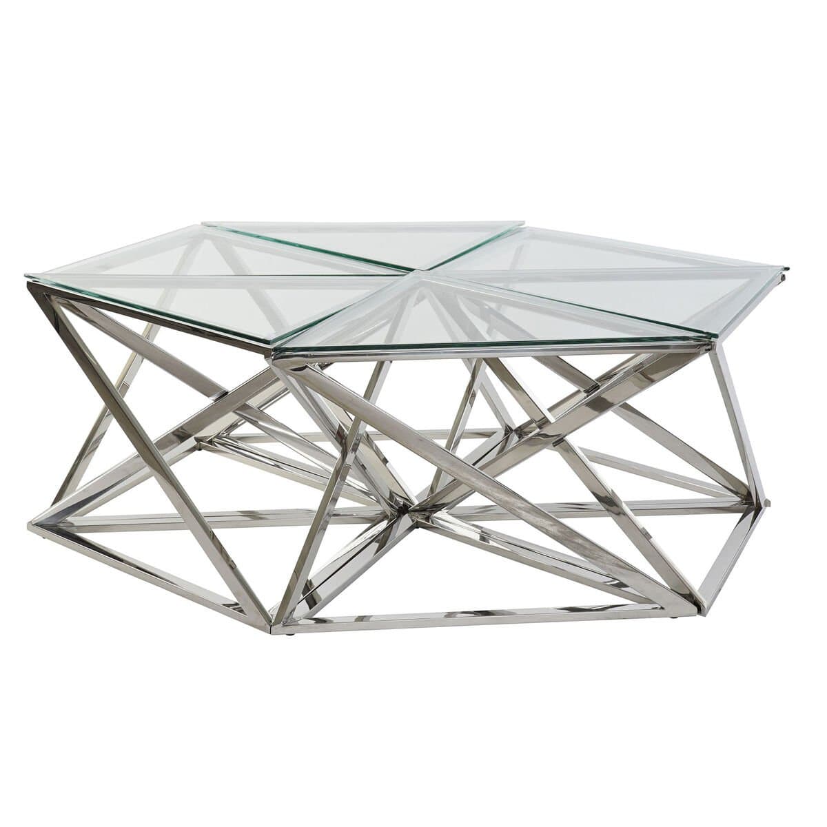 Mesa de Centro DKD Home Decor Plateado Cristal Acero Plástico 137,5 x 120,5 x 46 cm