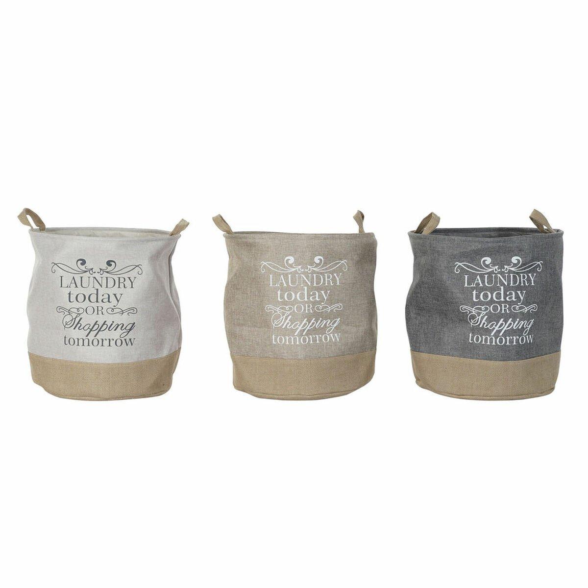 Cesto para la Ropa Sucia DKD Home Decor Beige Gris Marrón claro 39 x 39 x 41 cm 3 Piezas (3 Unidades)