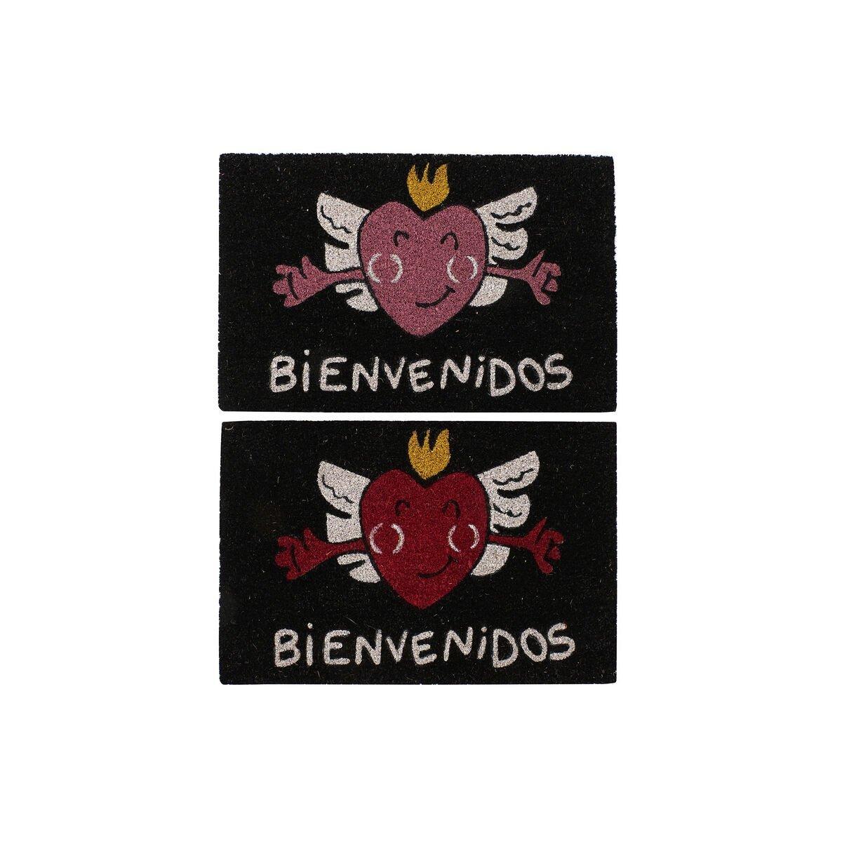 Felpudo DKD Home Decor Rojo Negro Rosa Goma Blanco 2 Unidades Fibra de coco (60 x 40 x 1,5 cm)