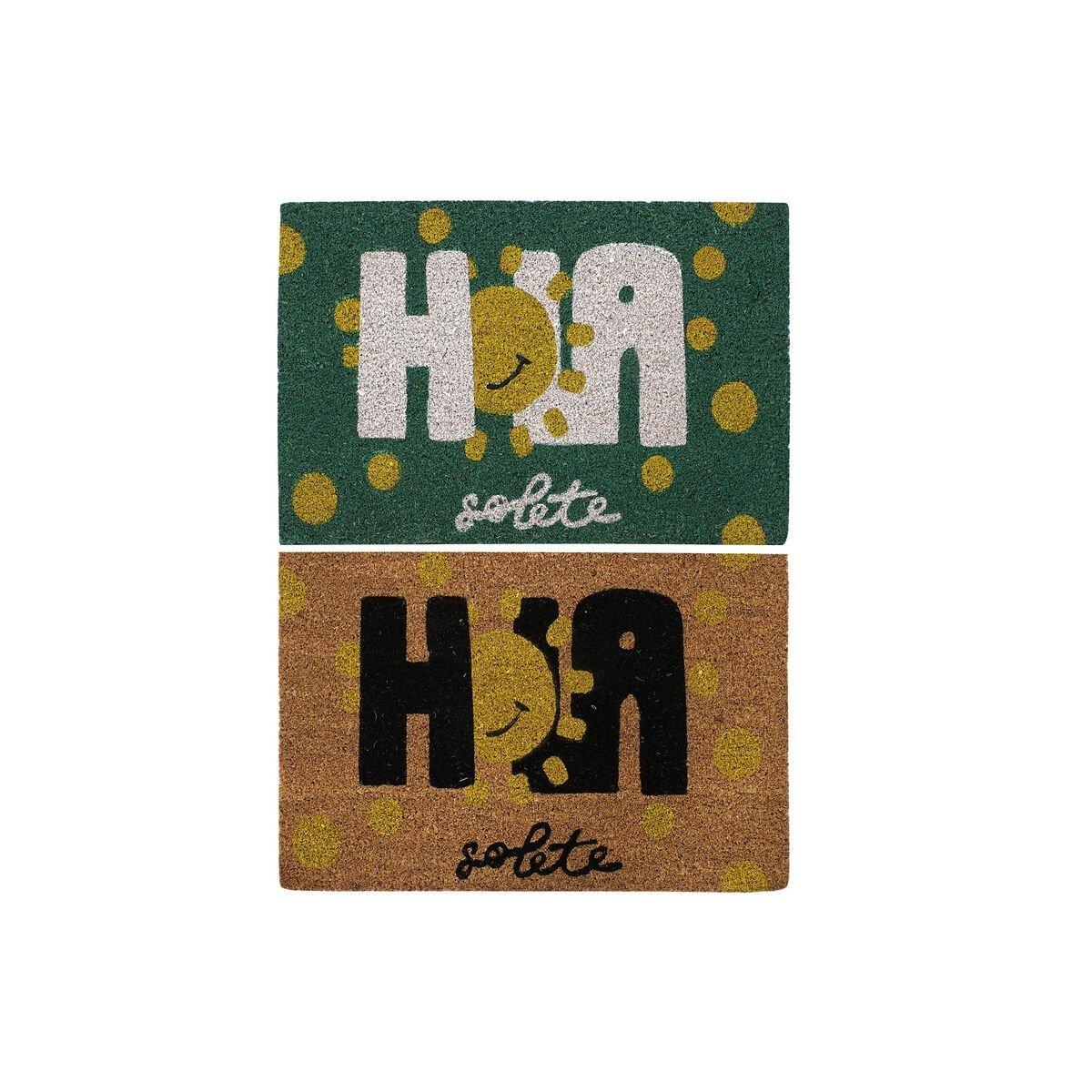 Felpudo DKD Home Decor Negro Marrón Goma Blanco Verde 2 Unidades Fibra de coco (60 x 40 x 1,5 cm)