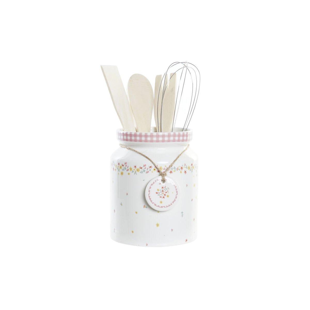 Juego de Utensilios de Cocina DKD Home Decor Dolomita Madera MDF 12 x 12 x 22 cm Flores