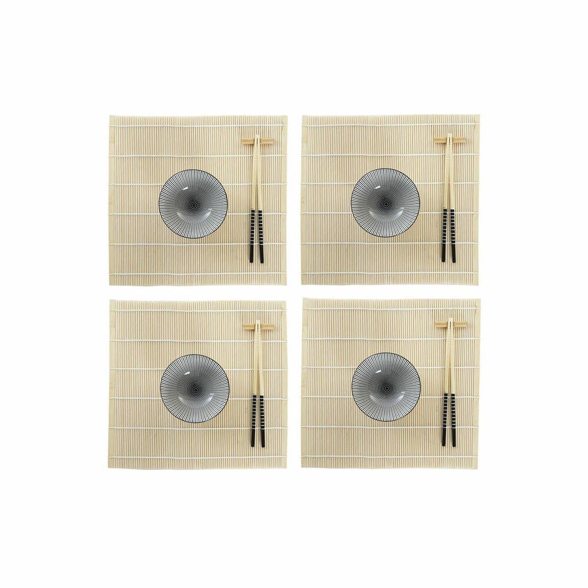 Set de Sushi DKD Home Decor 14,5 x 14,5 x 31 cm Negro Gres Oriental (16 Piezas)