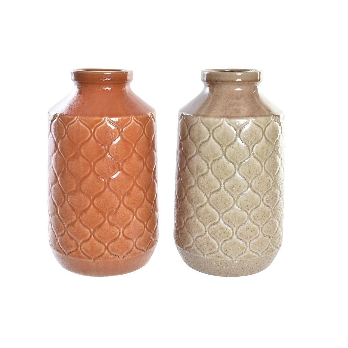 Jarrón DKD Home Decor Porcelana Naranja Verde (20 x 20 x 35 cm) (2 Unidades)