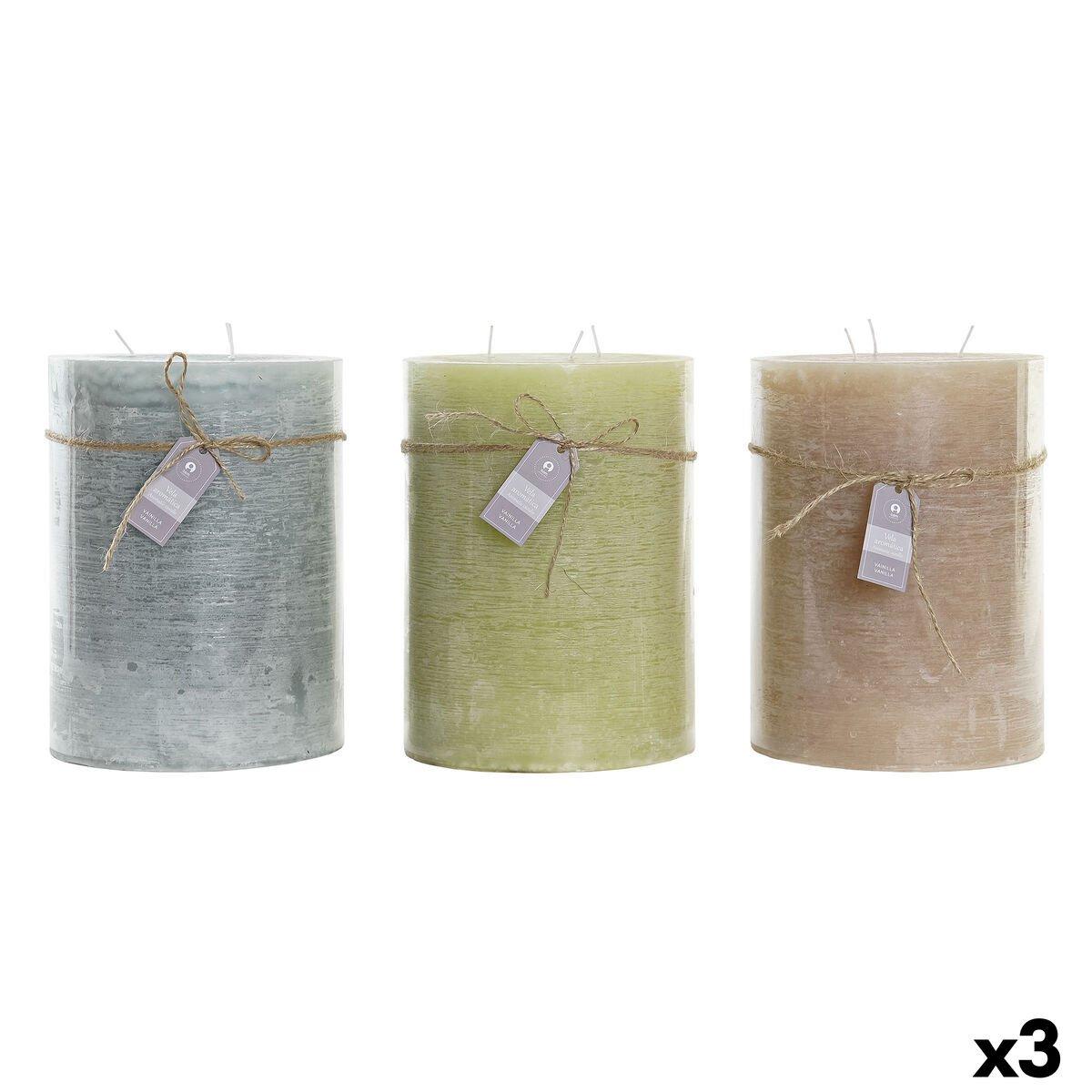 Vela DKD Home Decor Azul Marrón Verde 14,5 x 14,5 x 20 cm Vainilla Cera (3 Unidades)