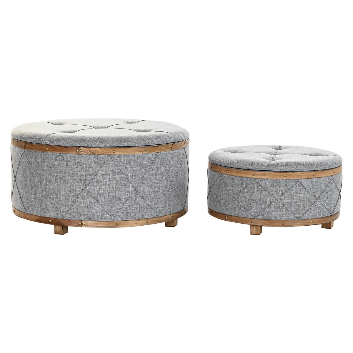 Banqueta DKD Home Decor Natural Madera Poliéster Gris claro (80 x 80 x 43 cm)