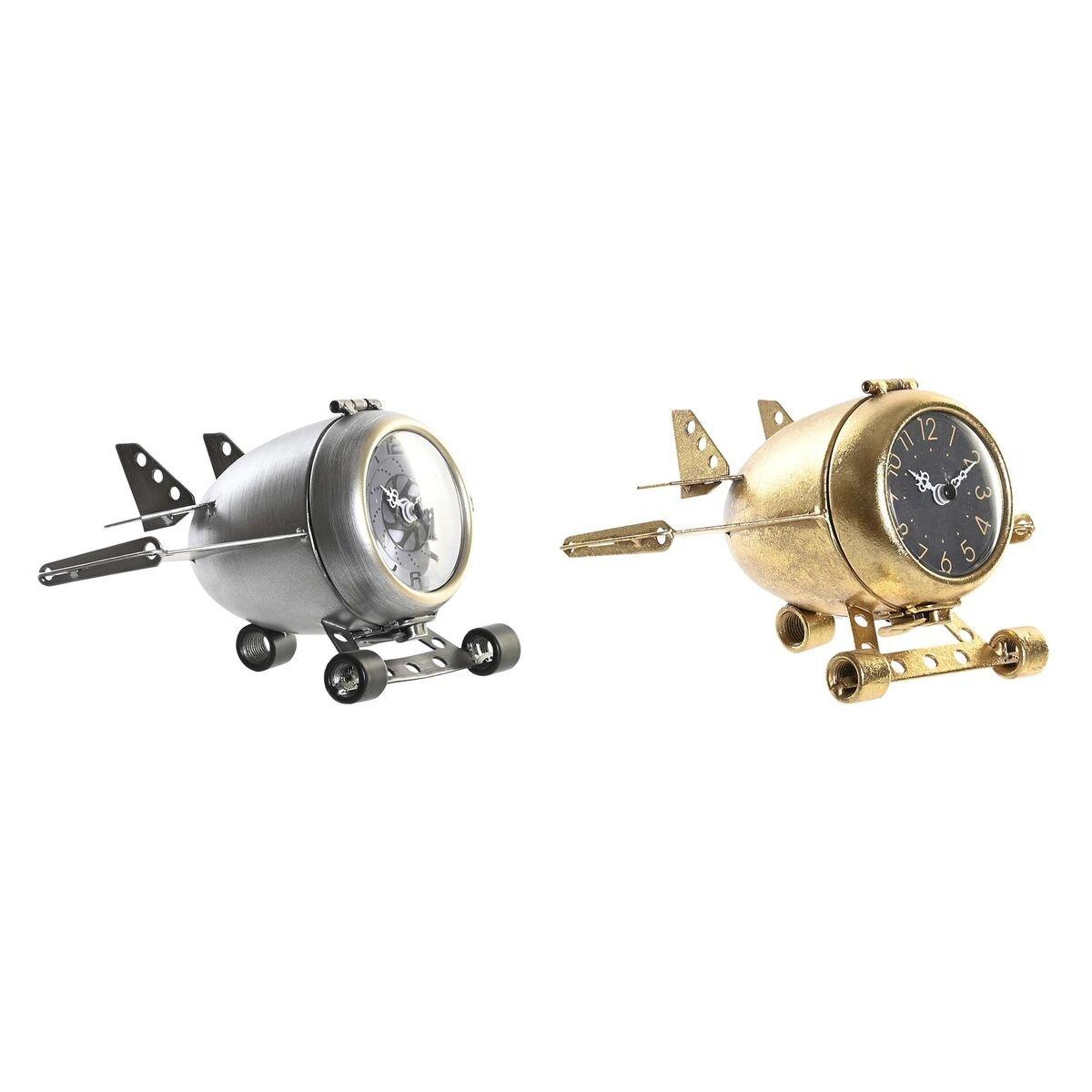 Reloj de Mesa DKD Home Decor Dorado Plateado Avión (2 Unidades)