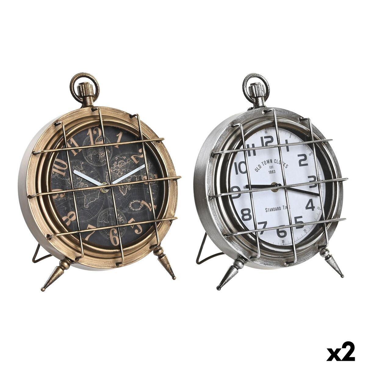 Reloj de Mesa DKD Home Decor Blanco Negro Dorado Plateado Mapamundi (2 Unidades)