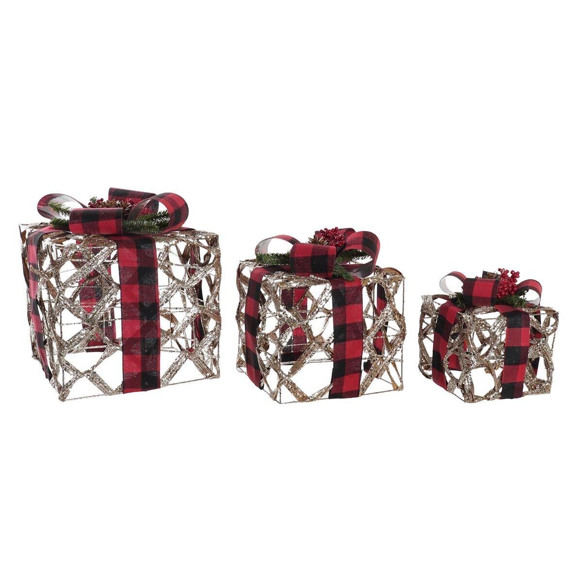 Decoración luminosa DKD Home Decor Negro Rojo Plateado Purpurina LED 25 x 25 x 30 cm (3 Piezas)