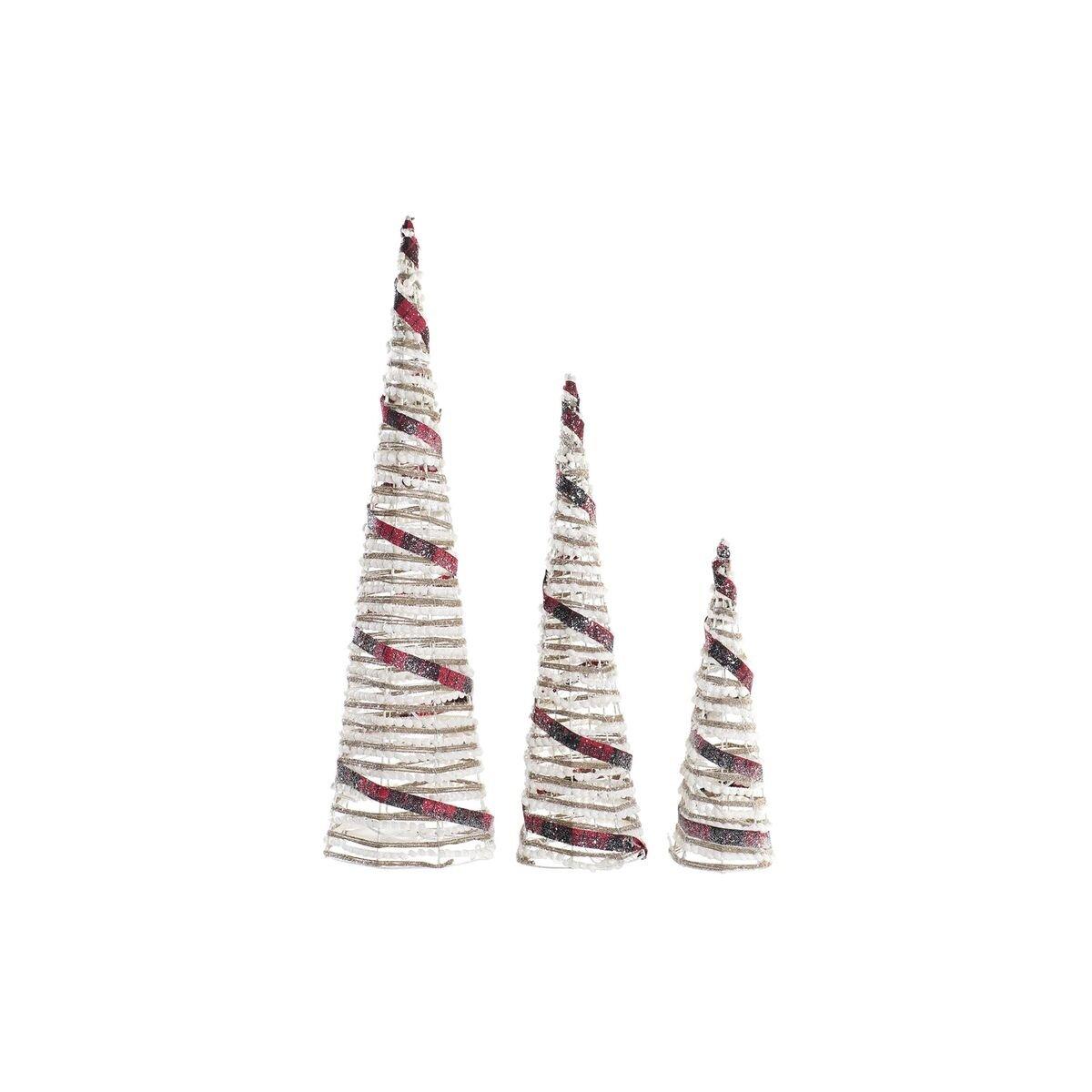 Decoración luminosa DKD Home Decor Blanco Negro Rojo Natural Plateado 20 x 20 x 80 cm Conos Navidad LED (3 Piezas)