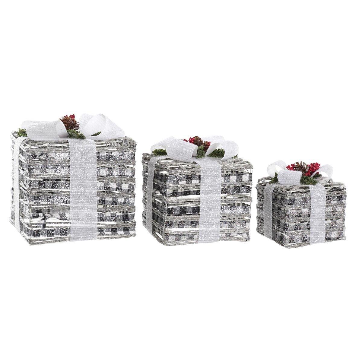 Decoración luminosa DKD Home Decor Blanco Rojo Verde Plateado Nevado LED 25 x 25 x 29 cm (3 Piezas)