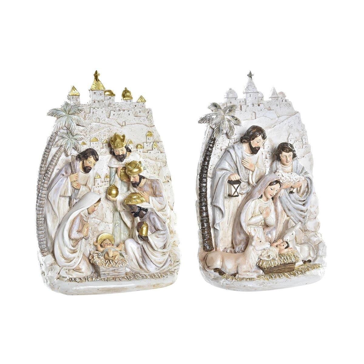 Belén de Navidad DKD Home Decor Dorado Crema Resina Multicolor (18 x 9 x 25,5 cm) (2 Unidades)