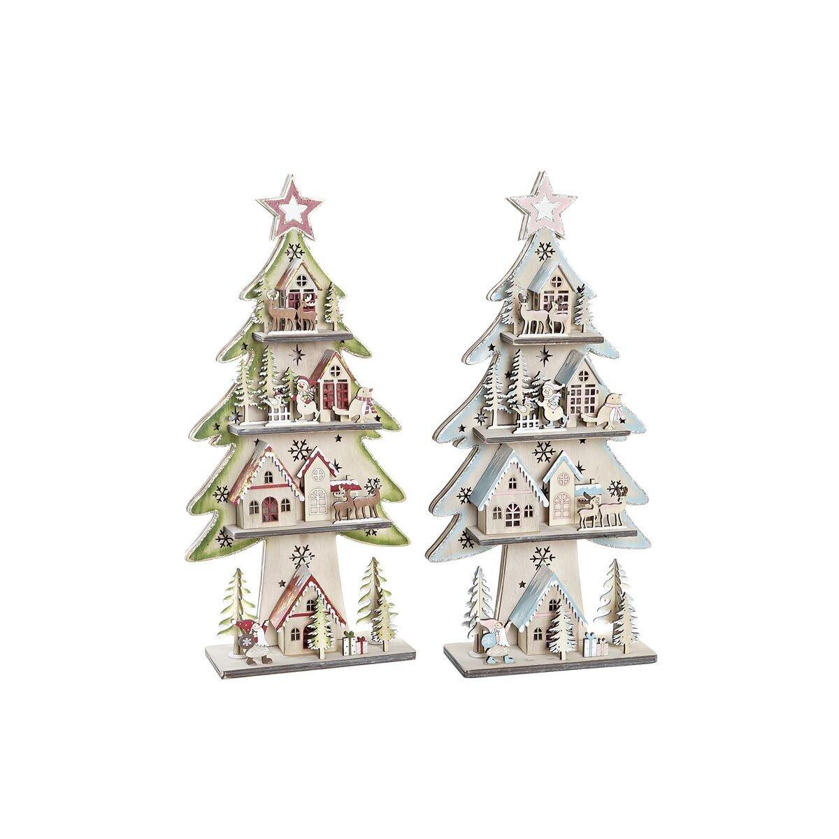 Árbol de Navidad DKD Home Decor Rojo Árbol Azul Rosa Madera Verde (23 x 9 x 47 cm) (2 Unidades)