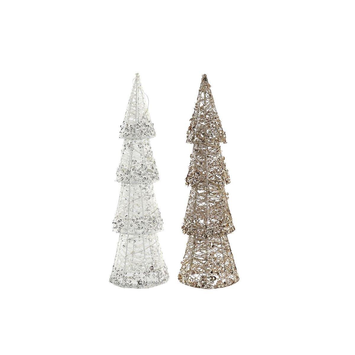 Decoración luminosa DKD Home Decor Navidad Champán Árbol Blanco (14 x 14 x 50 cm) (2 Unidades)