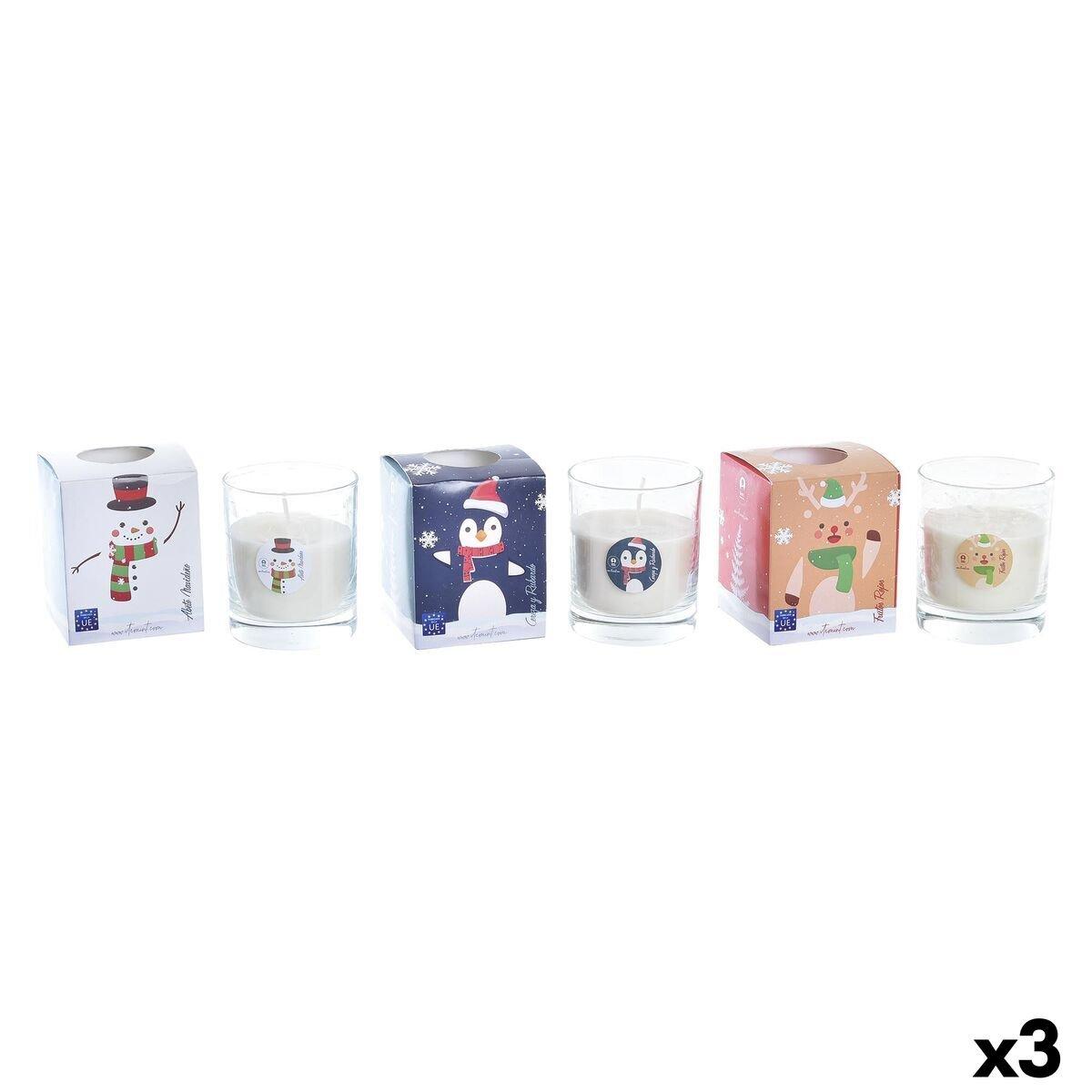 Vela DKD Home Decor Azul Blanco Marrón Pingüino Reno Muñeco de Nieve Navidad 8 x 8 x 9 cm (36 Piezas) (3 Unidades)
