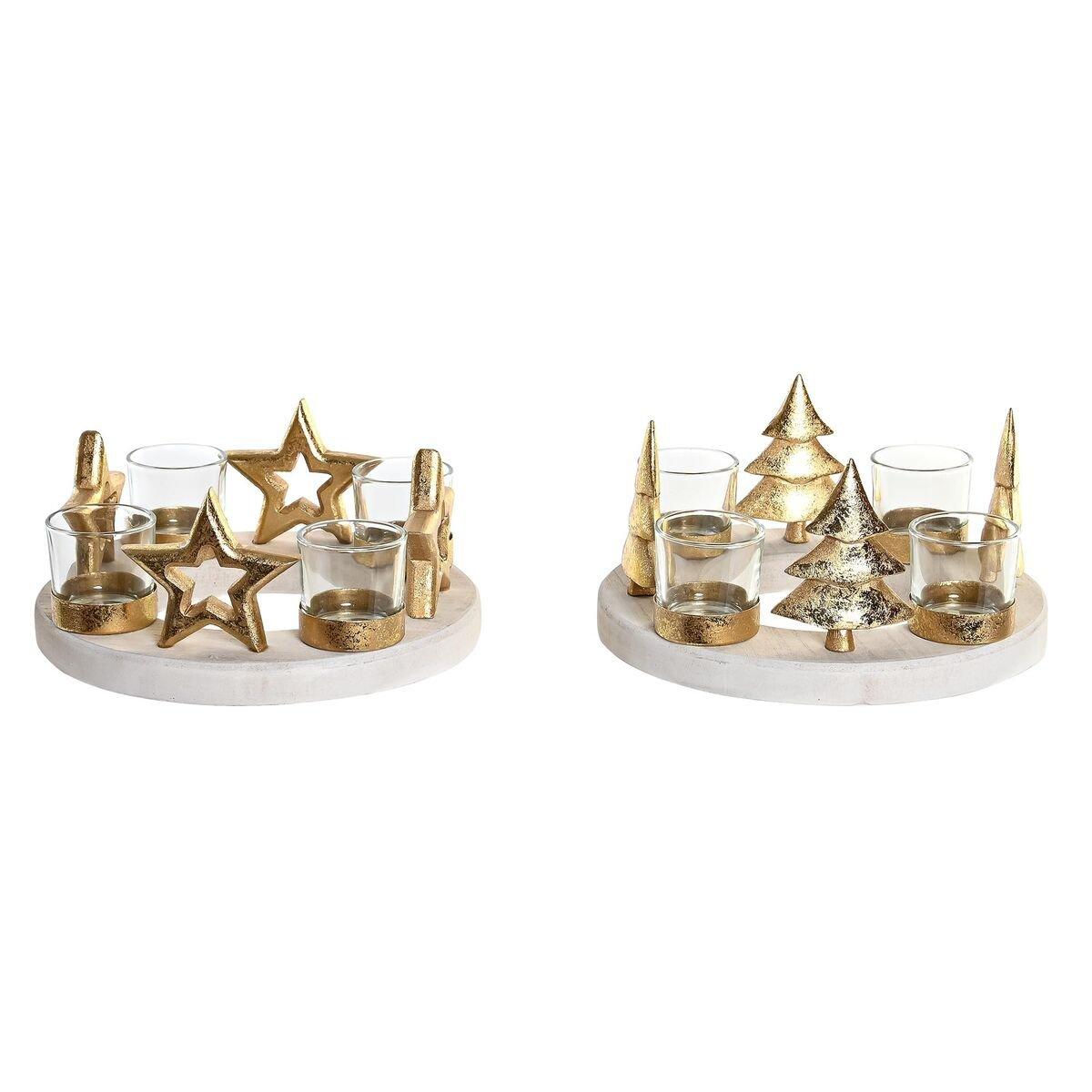 Portavelas Navideño DKD Home Decor Natural Dorado (2 Unidades) (21 x 11,5 x 21 cm)