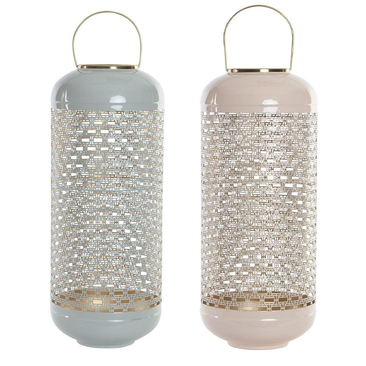 Portavelas DKD Home Decor Azul Rosa Aluminio 24 x 24 x 60 cm 24 x 24 x 71 cm (2 Unidades) (2 Piezas)
