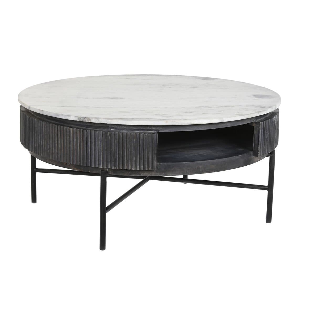 Mesa de Centro DKD Home Decor Mármol Madera de mango (90 x 90 x 42 cm)