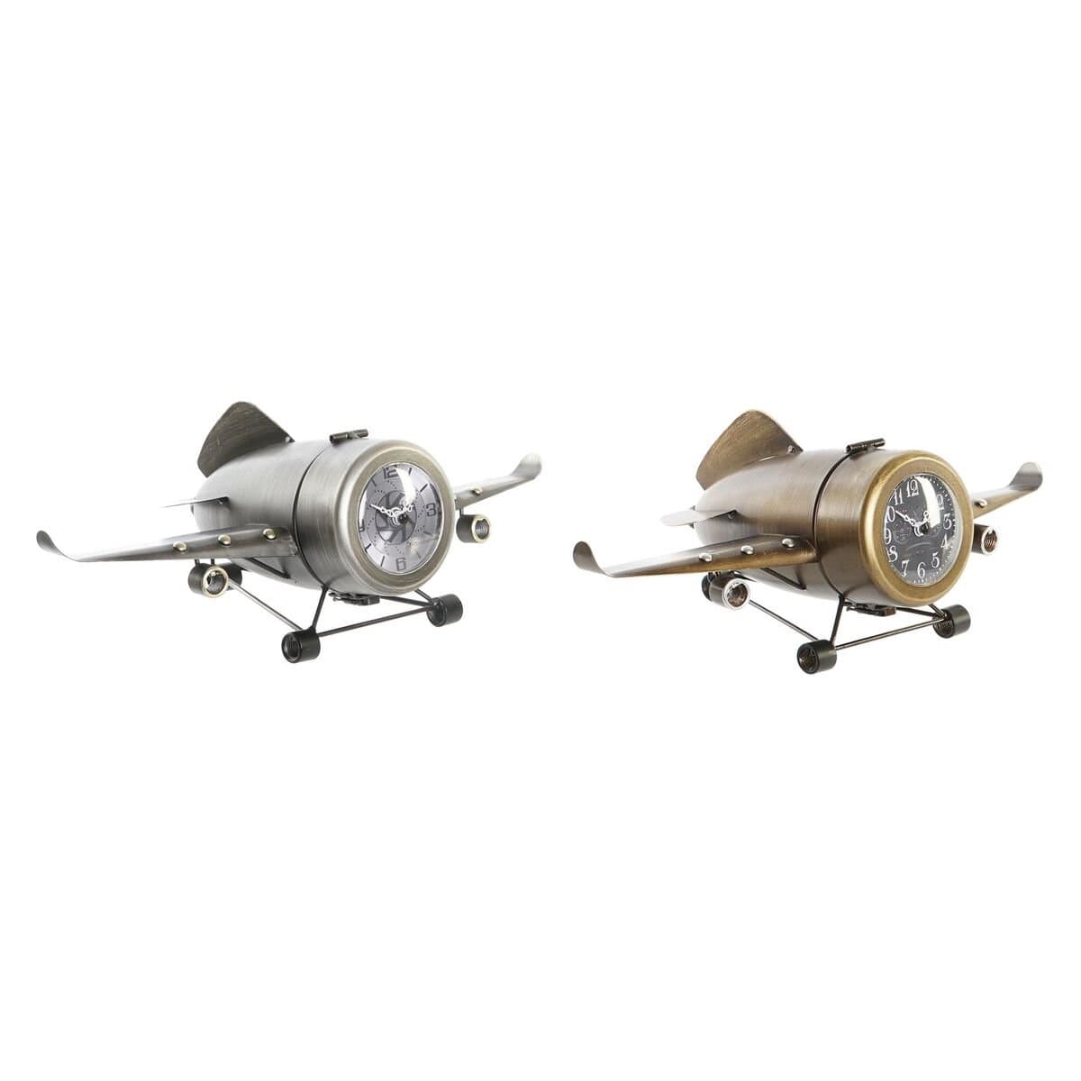 Reloj de Mesa DKD Home Decor Dorado Plateado Avión (2 Unidades)