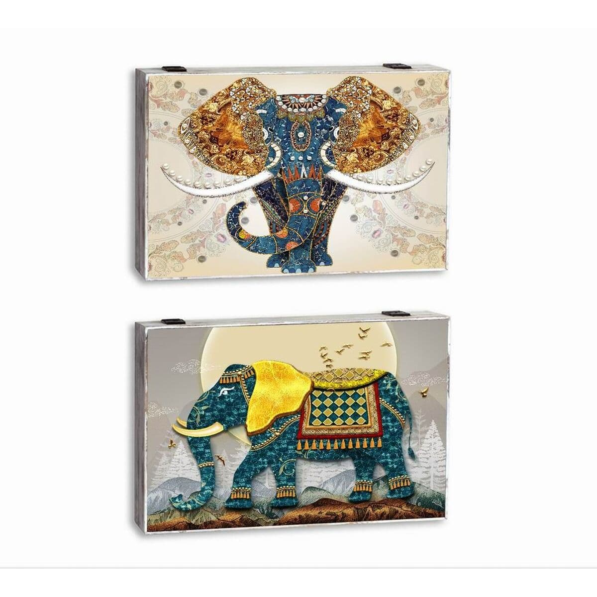 Caja Decorativa DKD Home Decor Multicolor Turquesa Madera MDF Elefante Indio Contador (2 Unidades)