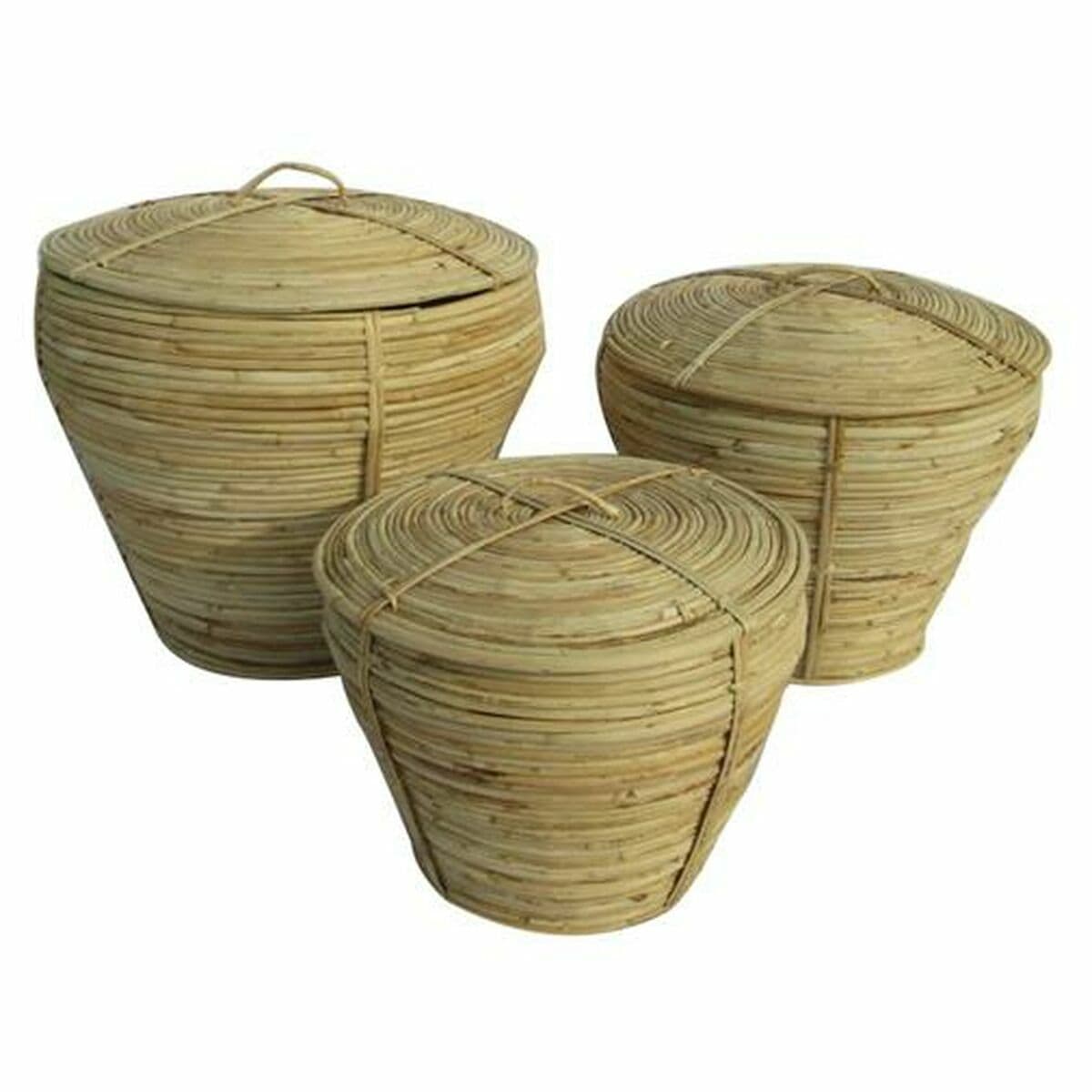 Cesta Multiusos DKD Home Decor Natural Tropical 35 x 35 x 30 cm 35 x 35 x 34 cm 37 x 37 x 34,5 cm Con Tapa 3 Piezas