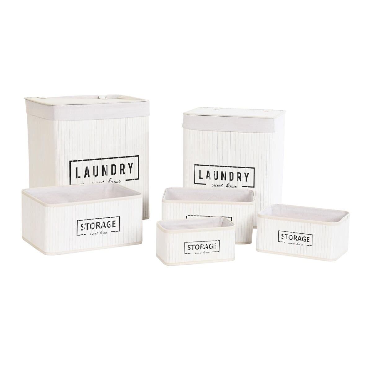 Juego de Cestos DKD Home Decor Blanco Bambú 40 x 30 x 46 cm 5 Piezas