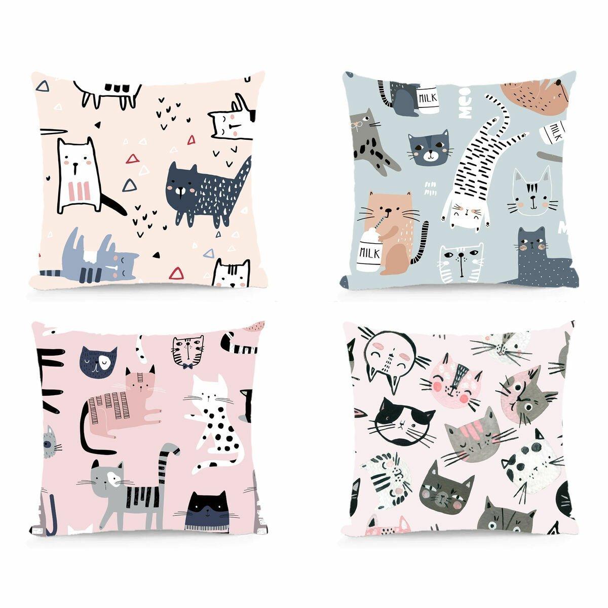 Cojín DKD Home Decor Poliéster Multicolor Microfibra Gatos (40 x 10 x 40 cm) (4 Unidades)