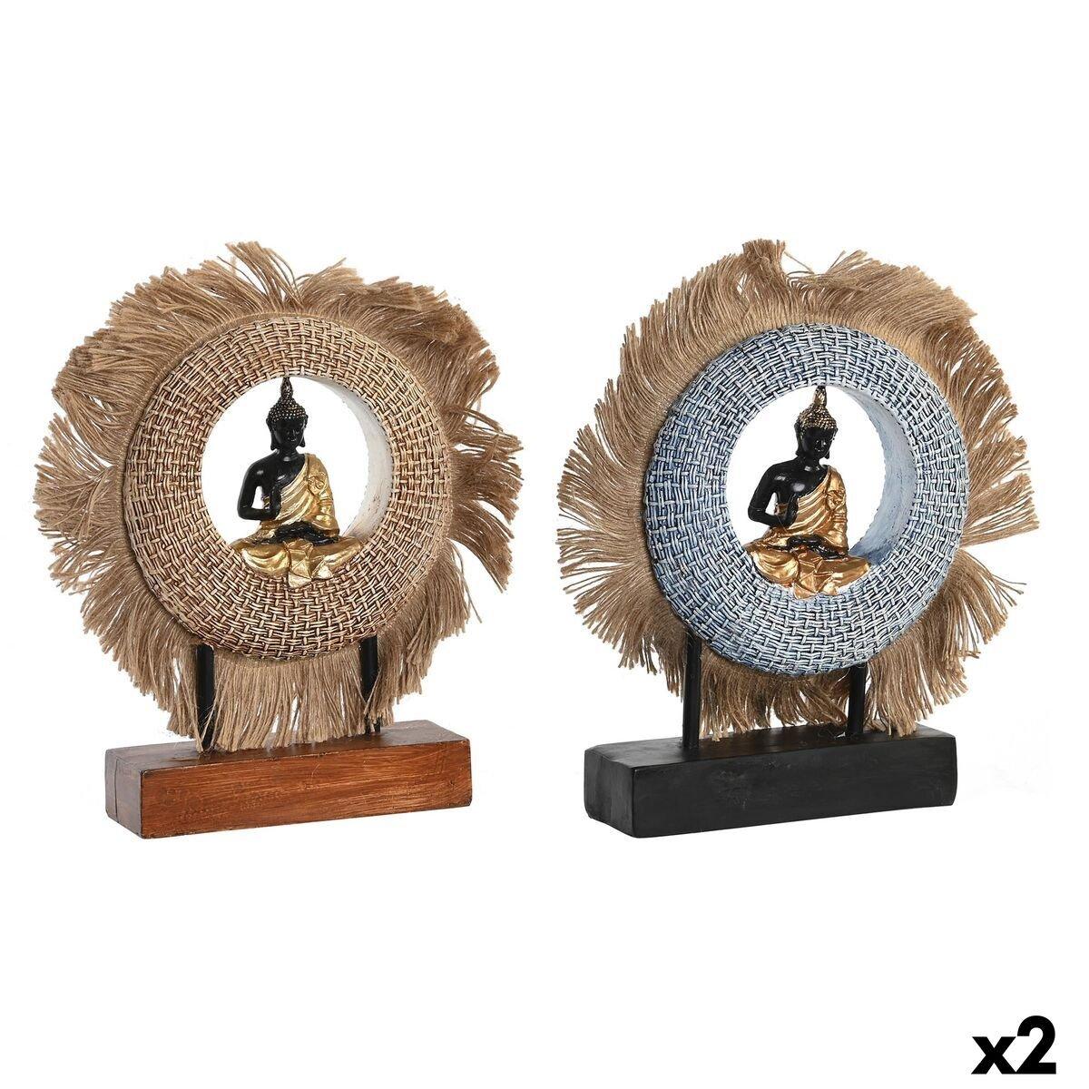 Figura Decorativa DKD Home Decor 19 x 6 x 25 cm Beige Azul Buda Oriental (2 Unidades)
